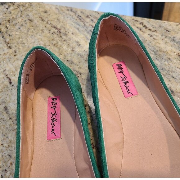 Betsey Johnson Sagga Size 9 Green Suede Quilted Heart Ballet Flats Cheetah Sole - Picture 5 of 12